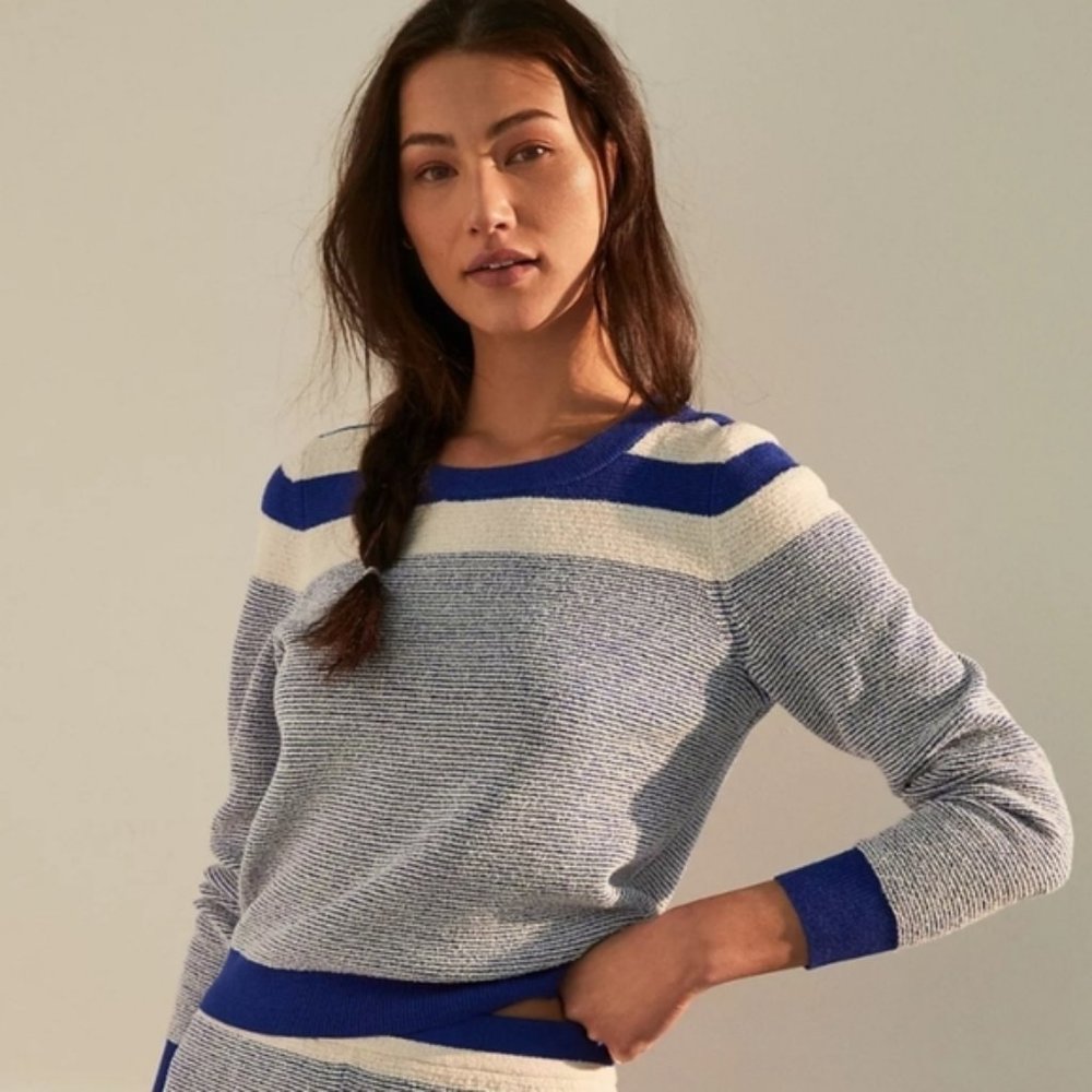 Maeve By Anthropologie Paulina Striped Sweater Cobalt Blue Terry Cloth Sz M